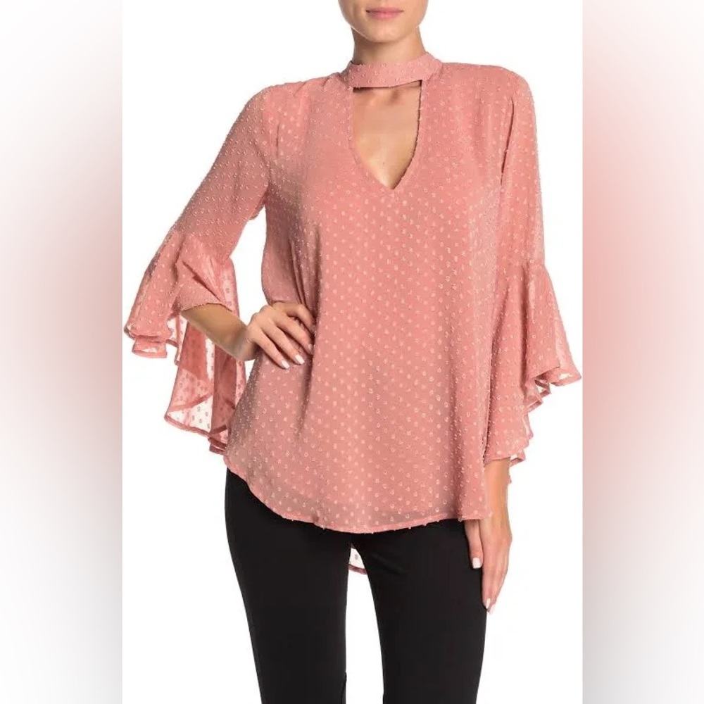 NWT Band Of Gypsies Bohemian Blouse Top Bell Sleeves V Neck Keyhole back w Tie